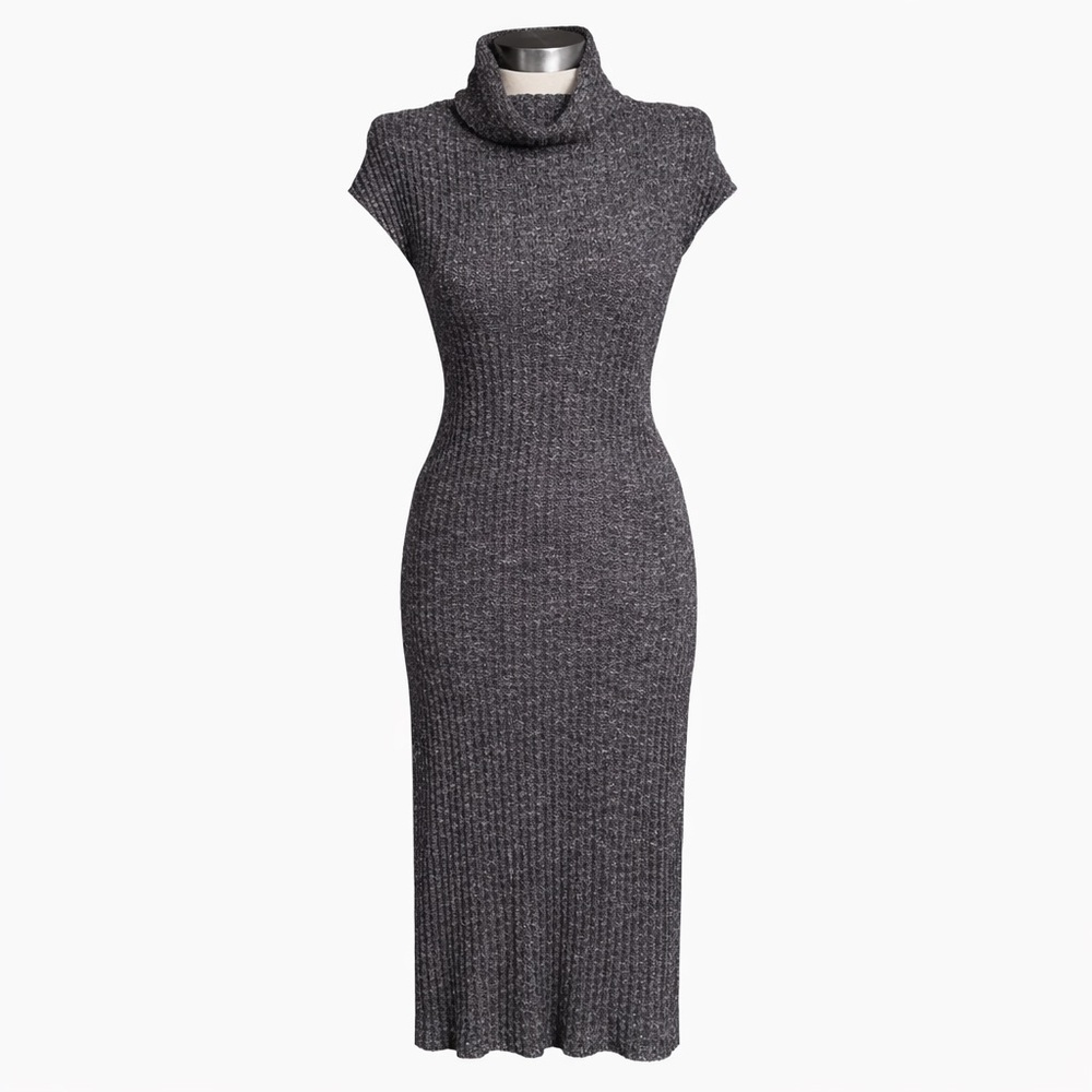 Max Studio Ribbed Sweater Dress Cowl Neck Knit Midi Dress Size S
